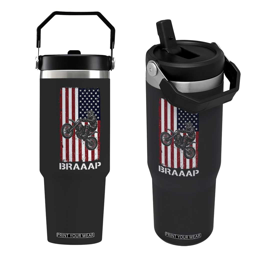 Dirt Bike Flip Straw Tumbler Braaap American Flag Motocross TS14 One Size: 30 oz Black Print Your Wear