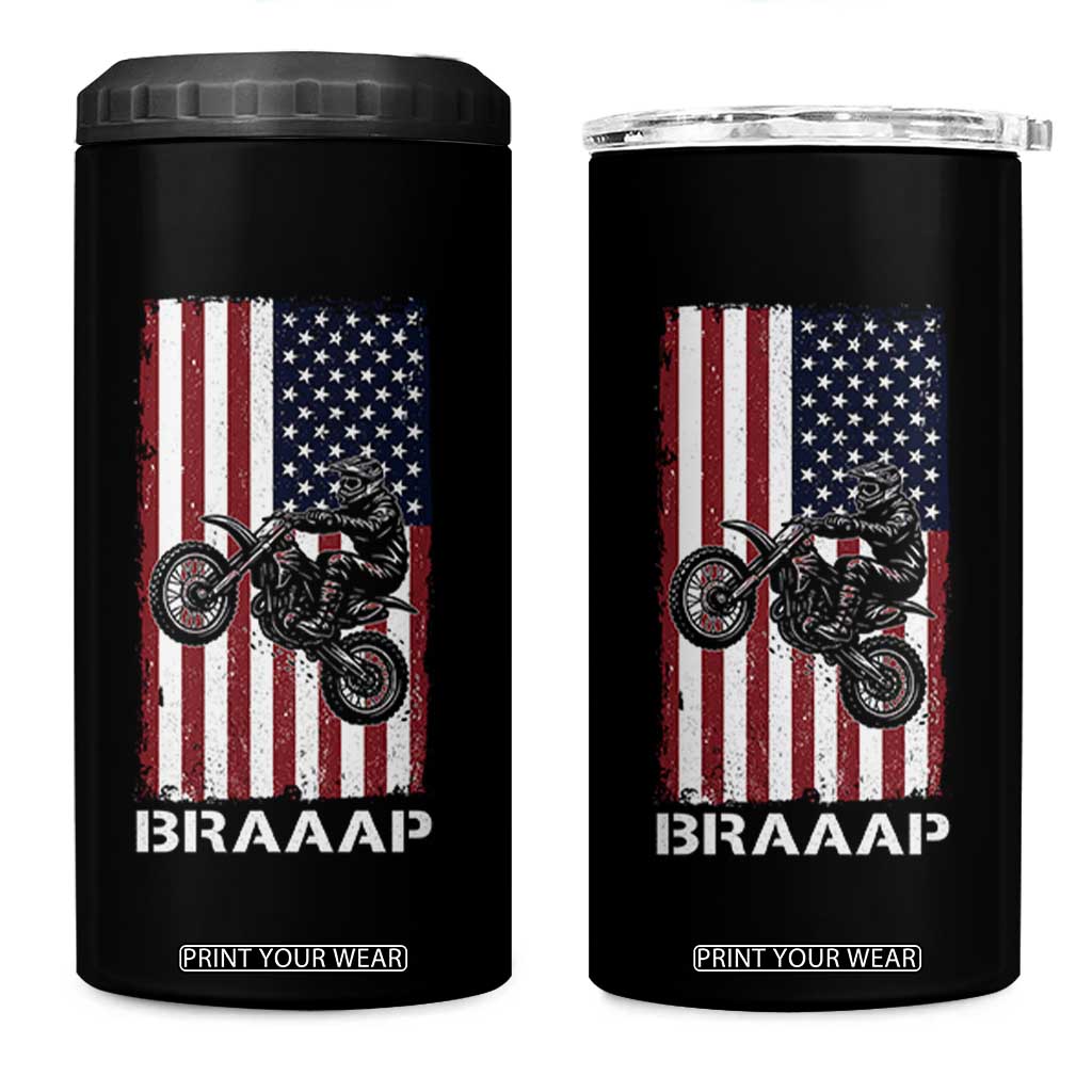 Dirt Bike 4 in 1 Can Cooler Tumbler Braaap American Flag Motocross TS14 One Size: 16 oz Black Print Your Wear