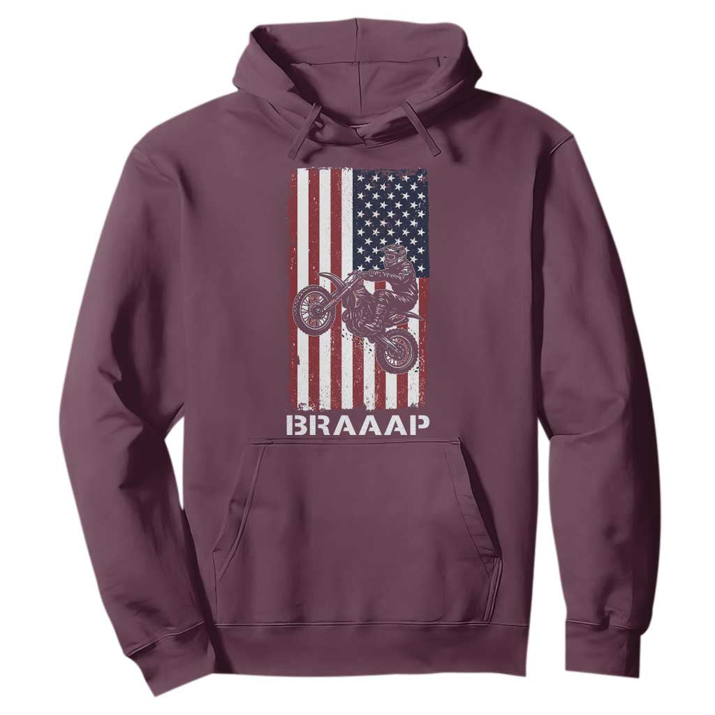 Dirt Bike Hoodie Braaap American Flag Motocross TS14 Maroon Print Your Wear