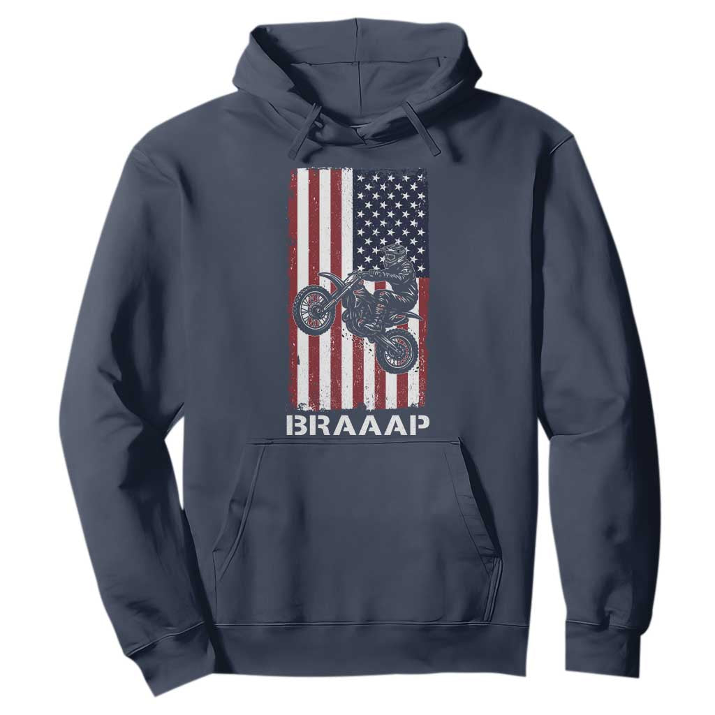 Dirt Bike Hoodie Braaap American Flag Motocross TS14 Navy Print Your Wear