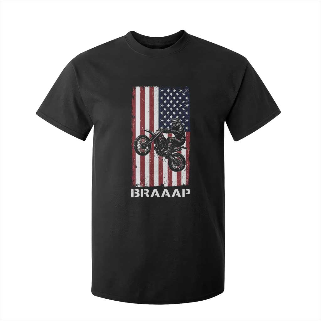 Dirt Bike T Shirt For Kid Braaap American Flag Motocross TS14 Black Print Your Wear