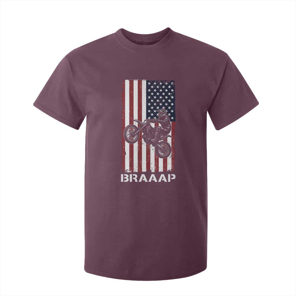 Dirt Bike T Shirt For Kid Braaap American Flag Motocross TS14 Maroon Print Your Wear