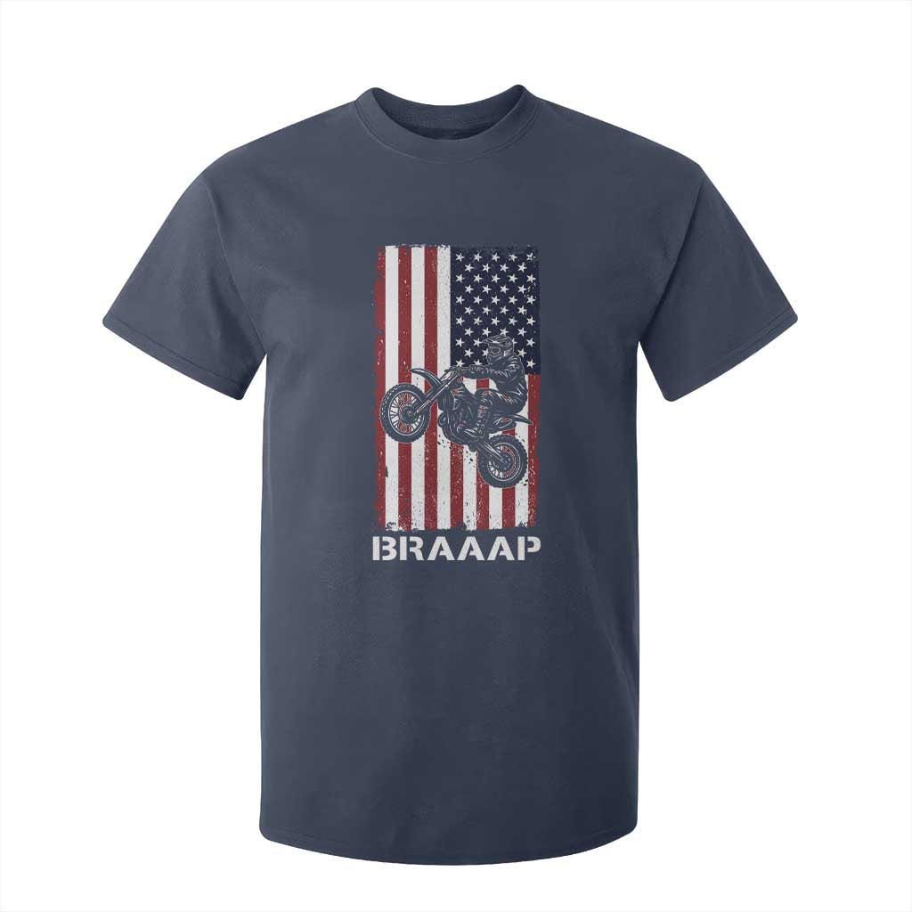 Dirt Bike T Shirt For Kid Braaap American Flag Motocross TS14 Navy Print Your Wear