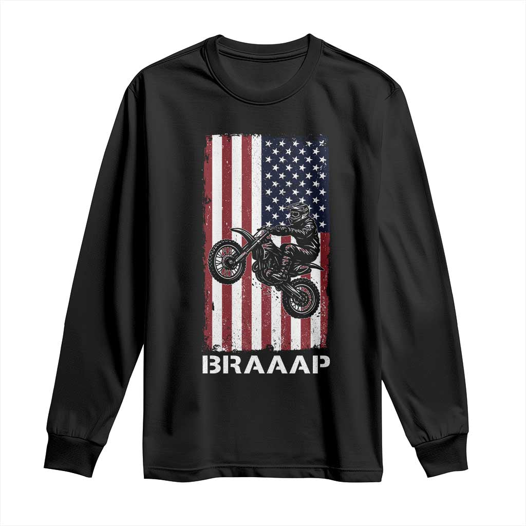 Dirt Bike Long Sleeve Shirt Braaap American Flag Motocross TS14 Black Print Your Wear