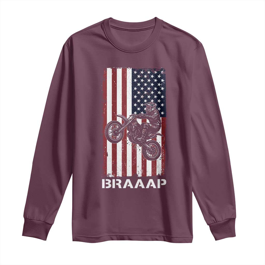 Dirt Bike Long Sleeve Shirt Braaap American Flag Motocross TS14 Maroon Print Your Wear