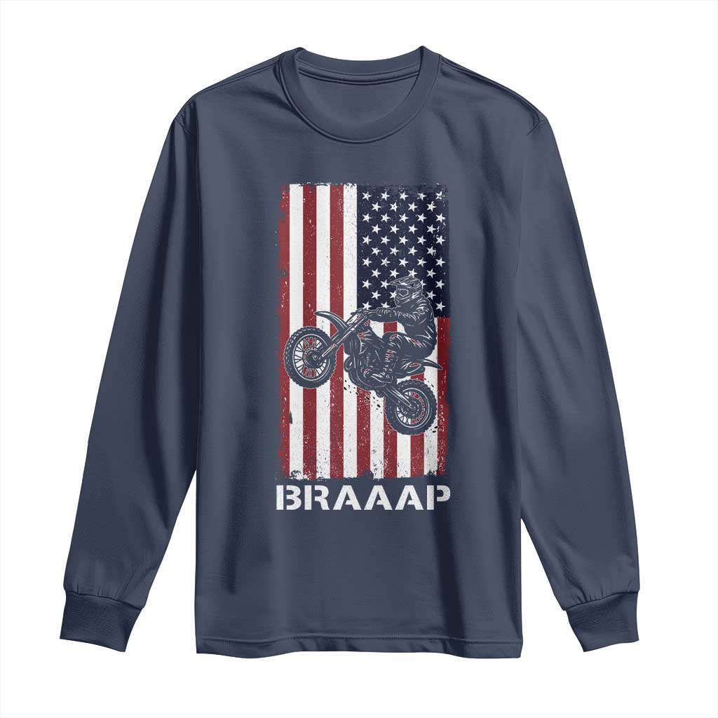 Dirt Bike Long Sleeve Shirt Braaap American Flag Motocross TS14 Navy Print Your Wear