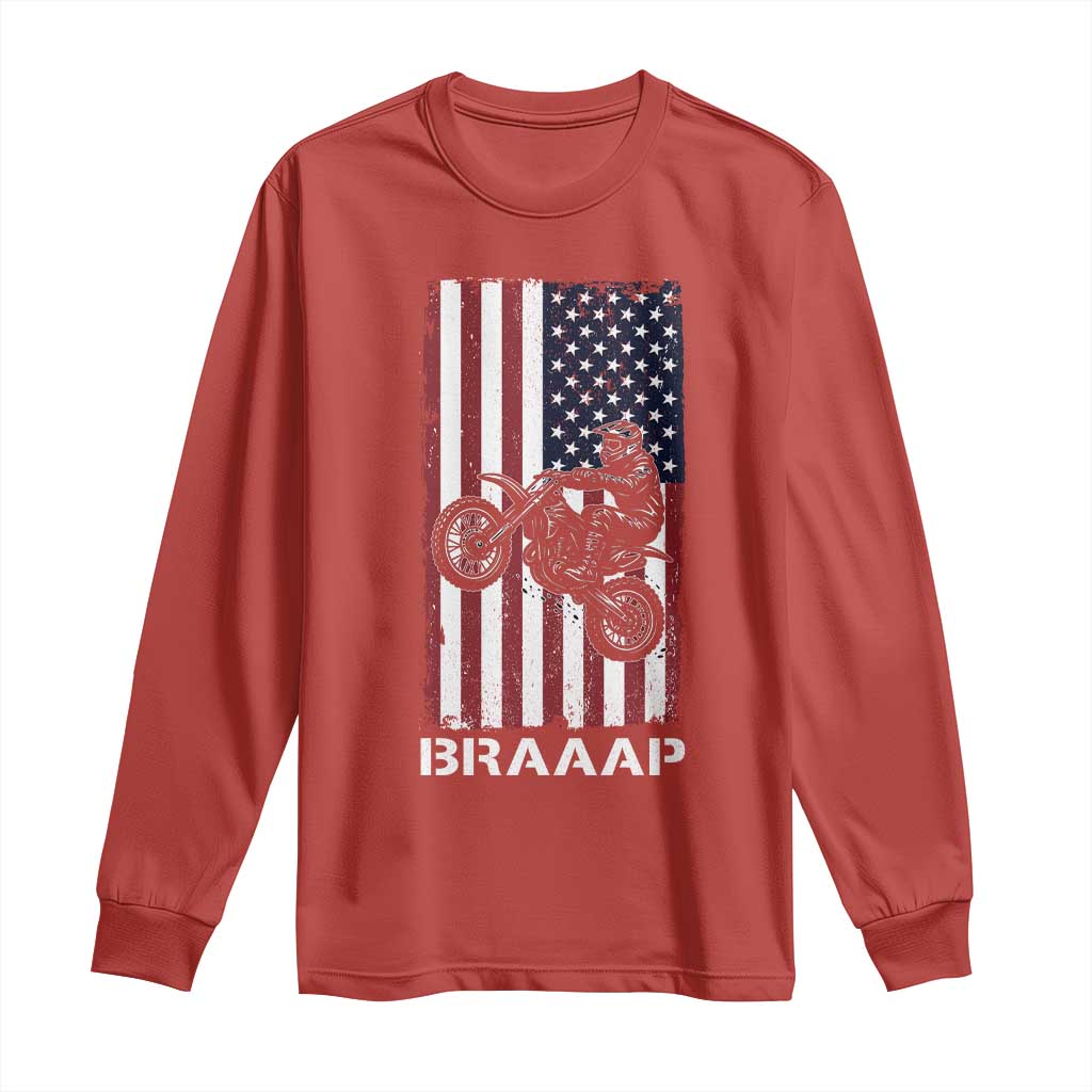Dirt Bike Long Sleeve Shirt Braaap American Flag Motocross TS14 Red Print Your Wear