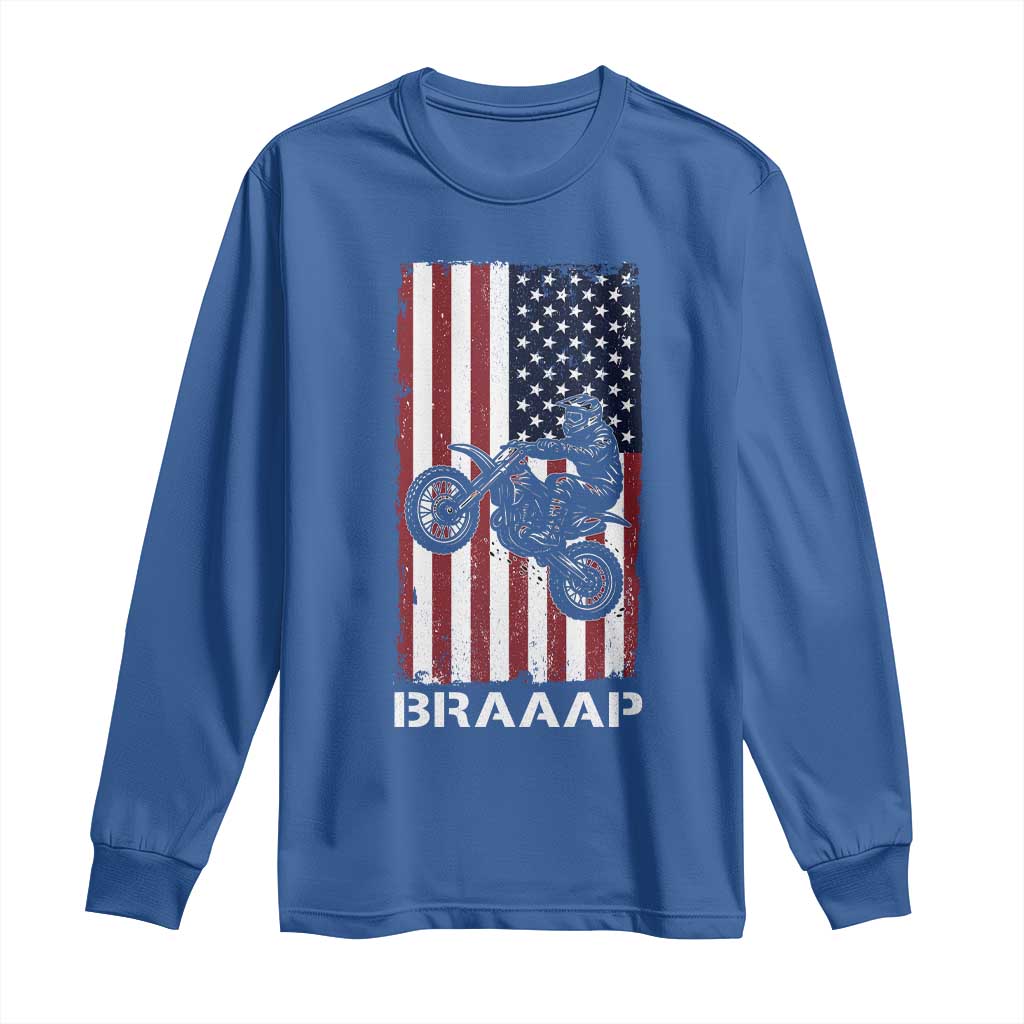 Dirt Bike Long Sleeve Shirt Braaap American Flag Motocross TS14 Royal Blue Print Your Wear