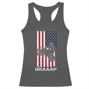 Dirt Bike Racerback Tank Top Braaap American Flag Motocross TS14 Dark Heather Print Your Wear