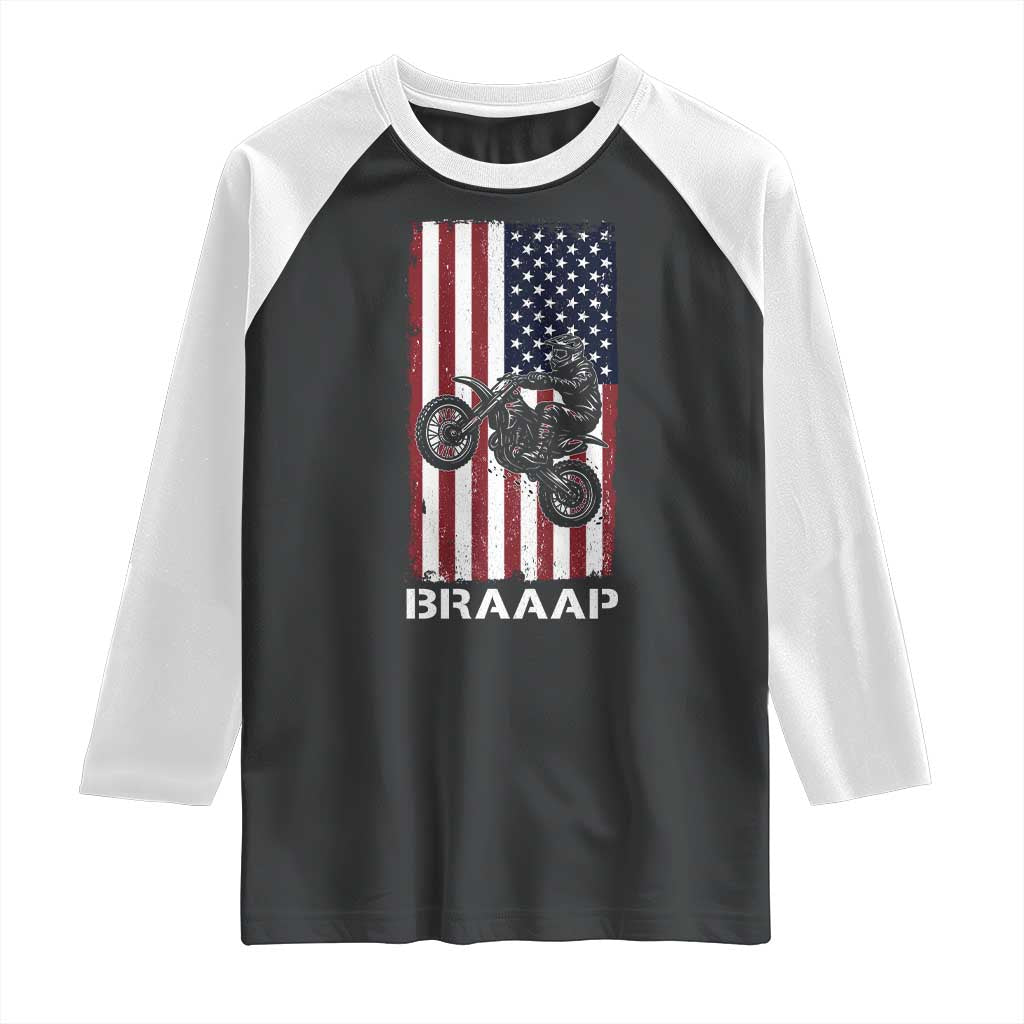 Dirt Bike Raglan Shirt Braaap American Flag Motocross TS14 Black White Print Your Wear