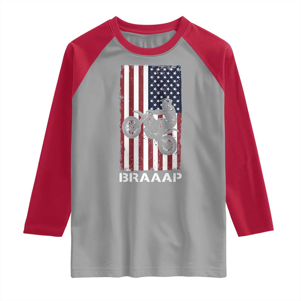 Dirt Bike Raglan Shirt Braaap American Flag Motocross TS14 Sport Gray Red Print Your Wear