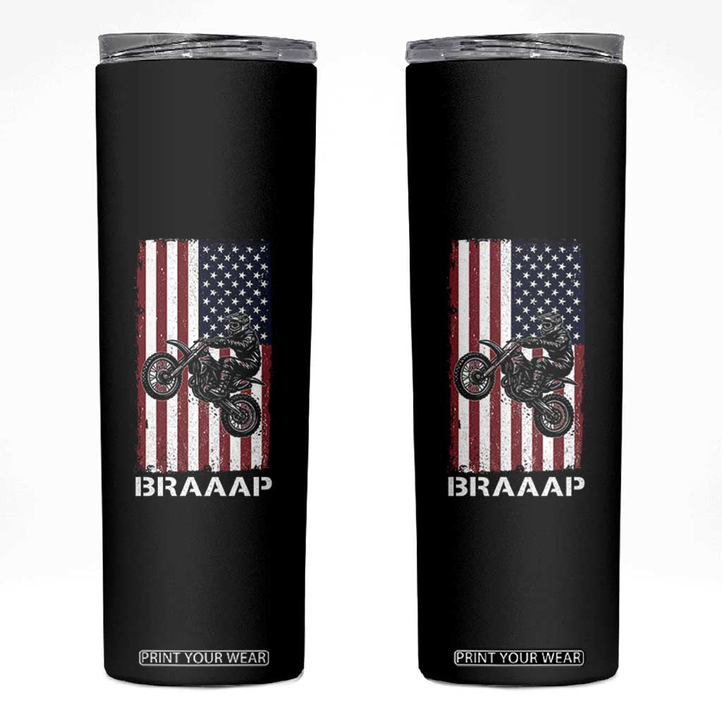 Dirt Bike Skinny Tumbler Braaap American Flag Motocross TS14 Black Print Your Wear