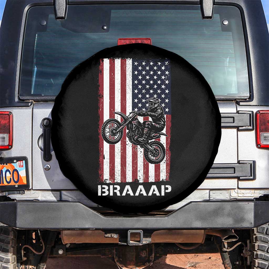 Dirt Bike Spare Tire Cover Braaap American Flag Motocross TS14 No hole Black Print Your Wear