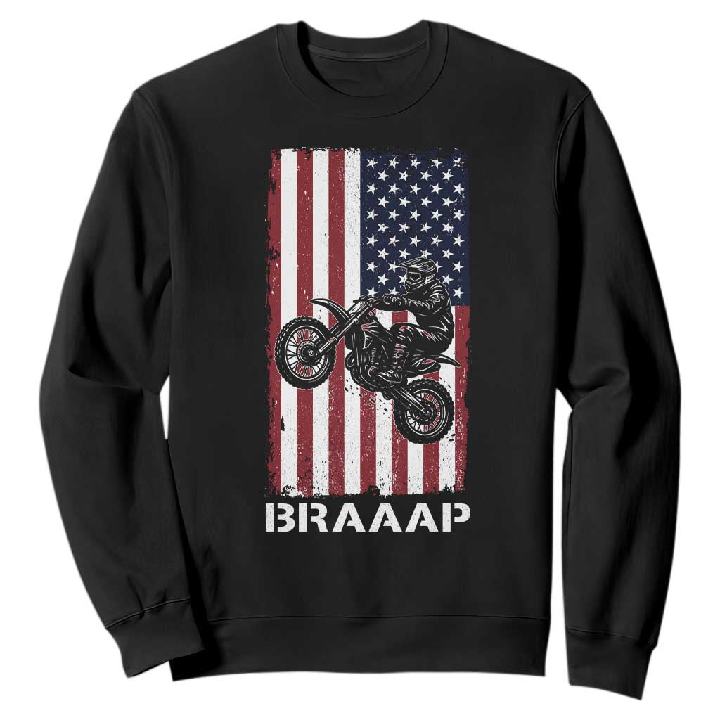 Dirt Bike Sweatshirt Braaap American Flag Motocross TS14 Black Print Your Wear