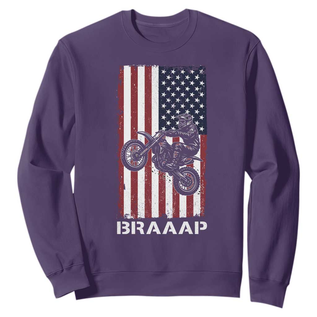 Dirt Bike Sweatshirt Braaap American Flag Motocross TS14 Purple Print Your Wear