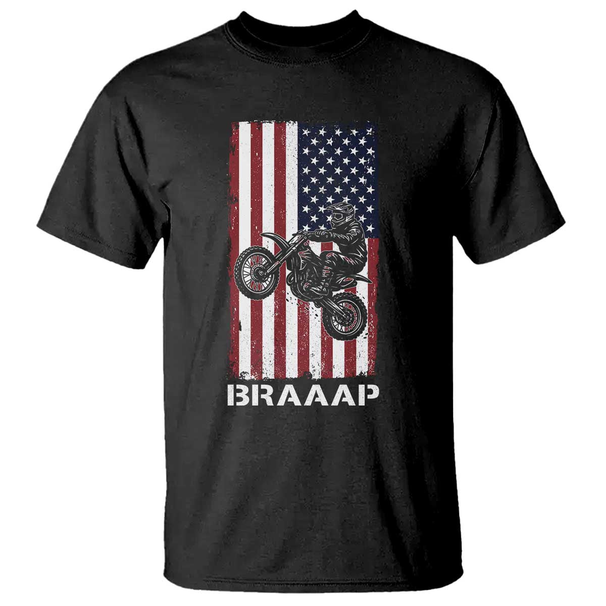 Dirt Bike T Shirt Braaap American Flag Motocross TS14 Black Print Your Wear