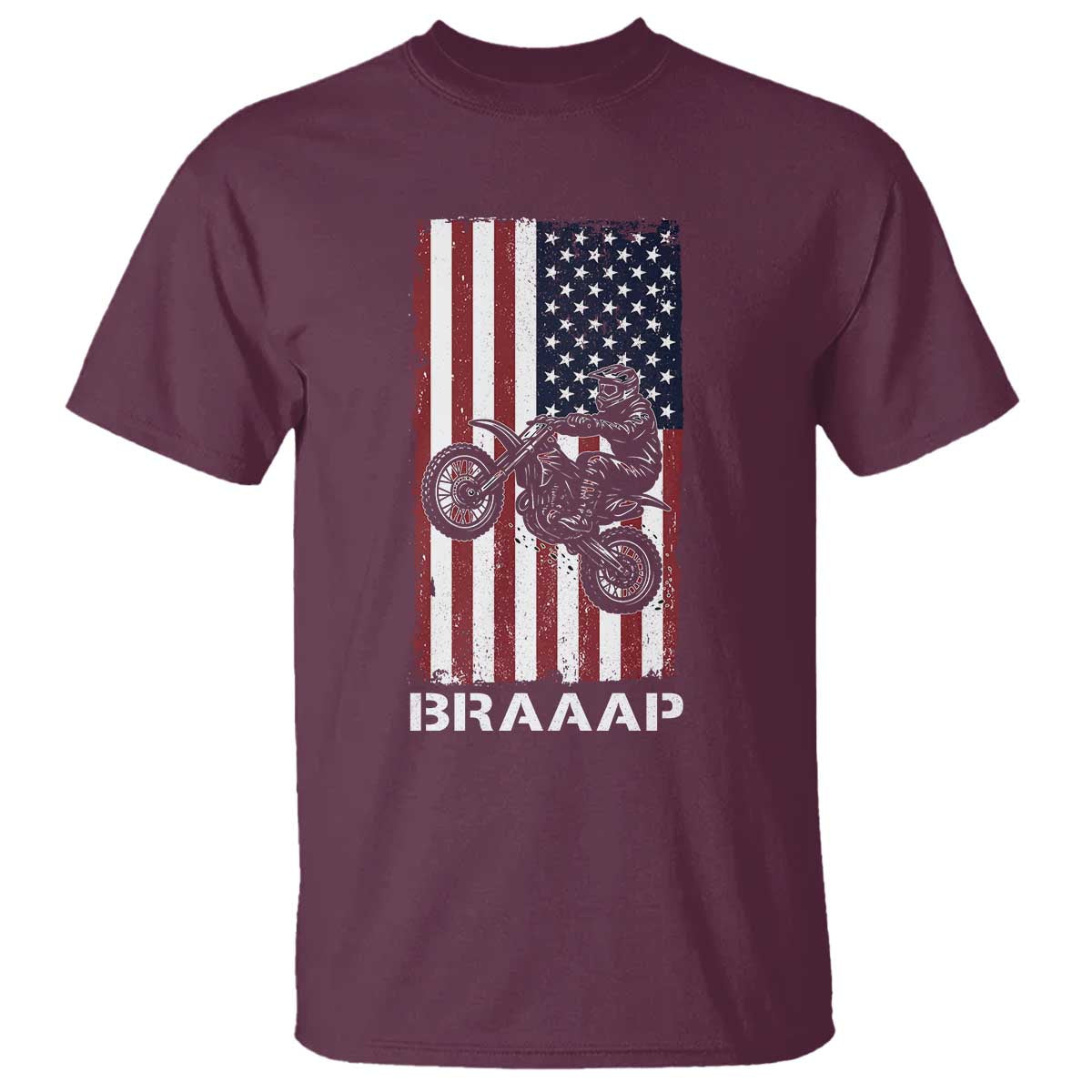 Dirt Bike T Shirt Braaap American Flag Motocross TS14 Maroon Print Your Wear