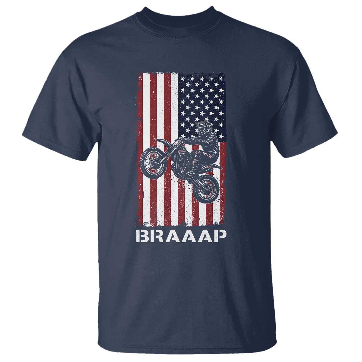 Dirt Bike T Shirt Braaap American Flag Motocross TS14 Navy Print Your Wear