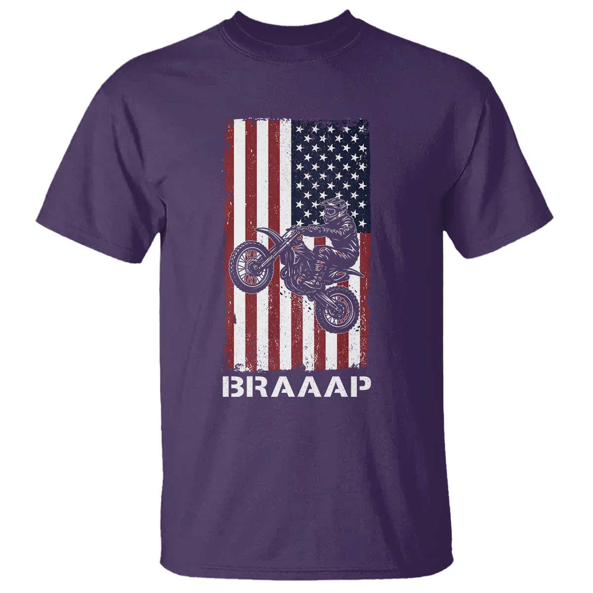 Dirt Bike T Shirt Braaap American Flag Motocross TS14 Purple Print Your Wear