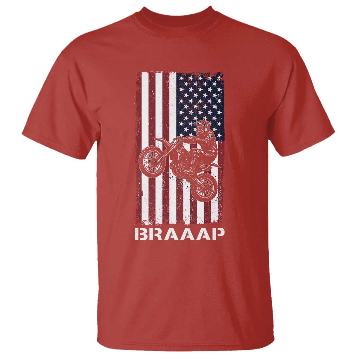 Dirt Bike T Shirt Braaap American Flag Motocross TS14 Red Print Your Wear