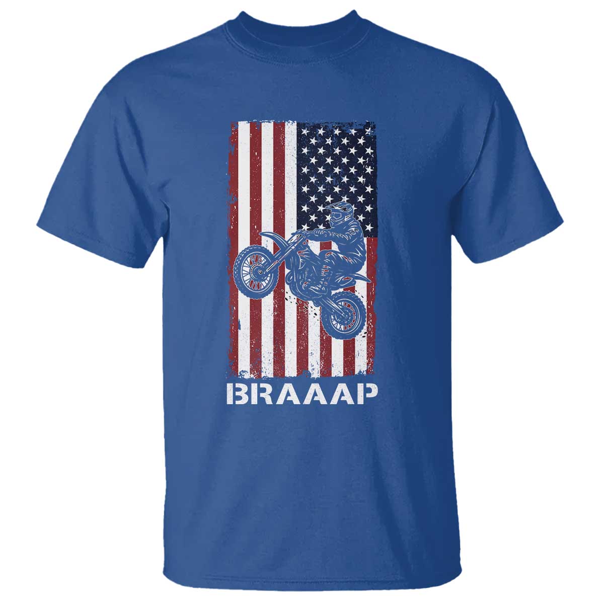 Dirt Bike T Shirt Braaap American Flag Motocross TS14 Royal Blue Print Your Wear