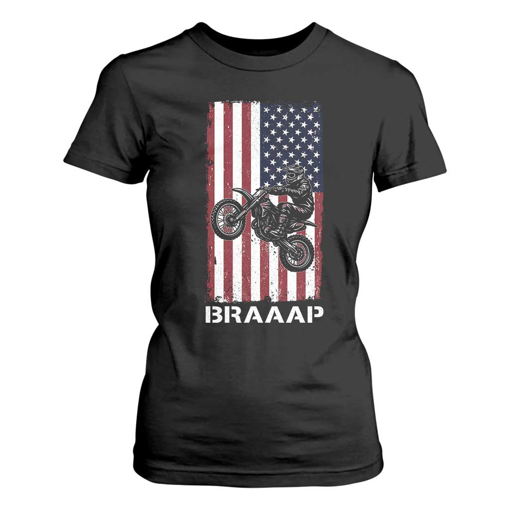 Dirt Bike T Shirt For Women Braaap American Flag Motocross TS14 Black Print Your Wear