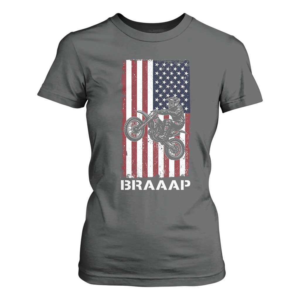 Dirt Bike T Shirt For Women Braaap American Flag Motocross TS14 Dark Heather Print Your Wear
