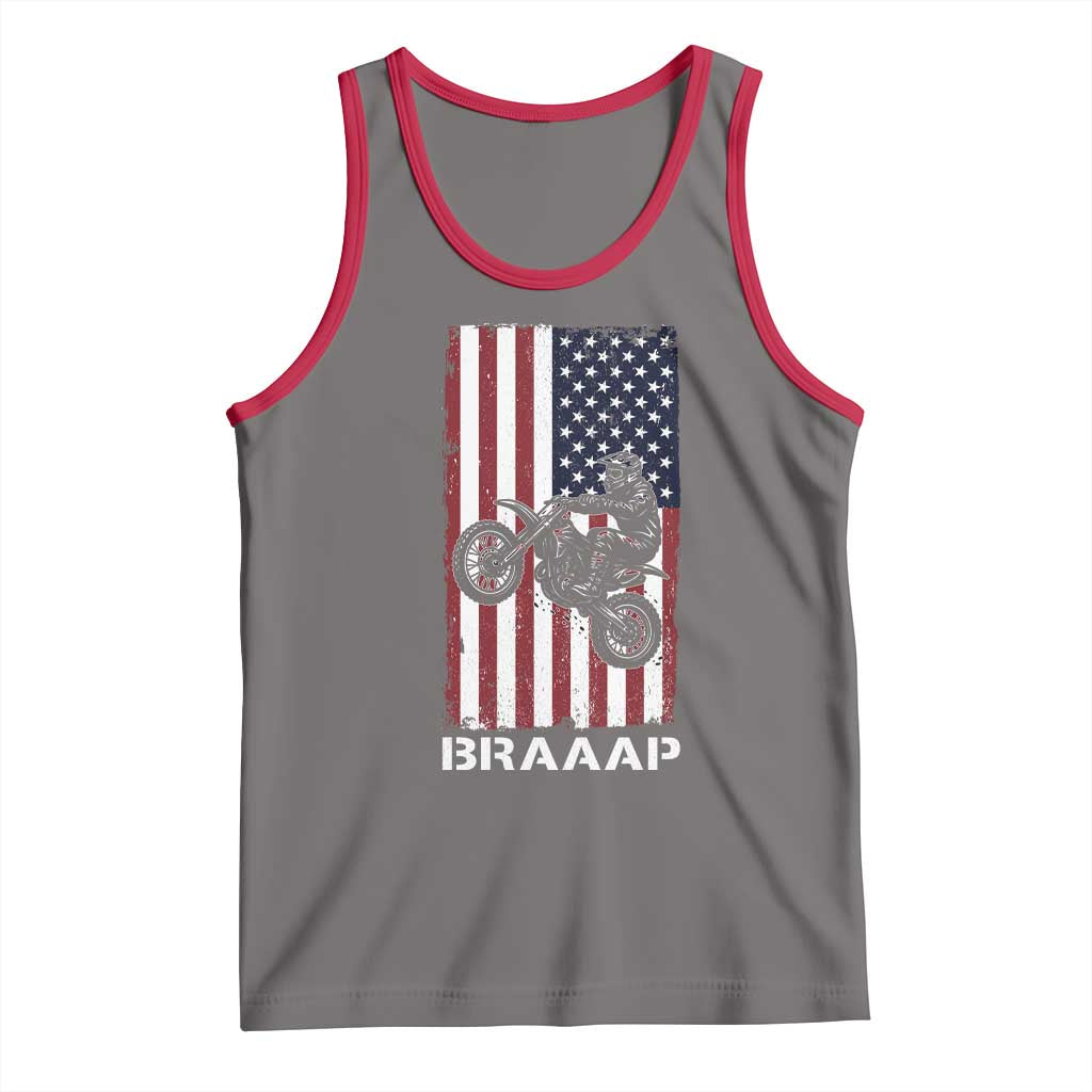 Dirt Bike Tank Top Braaap American Flag Motocross TS14 Deep Heather Red Print Your Wear
