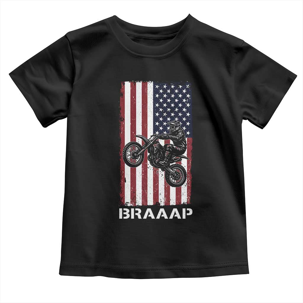 Dirt Bike Toddler T Shirt Braaap American Flag Motocross TS14 Black Print Your Wear