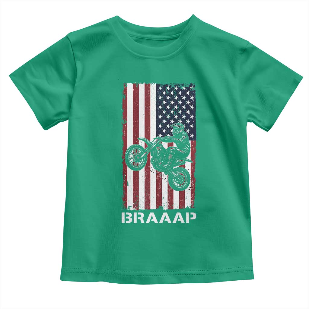 Dirt Bike Toddler T Shirt Braaap American Flag Motocross TS14 Irish Green Print Your Wear