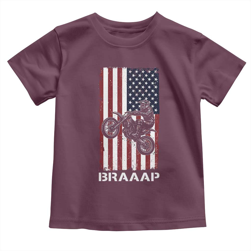 Dirt Bike Toddler T Shirt Braaap American Flag Motocross TS14 Maroon Print Your Wear