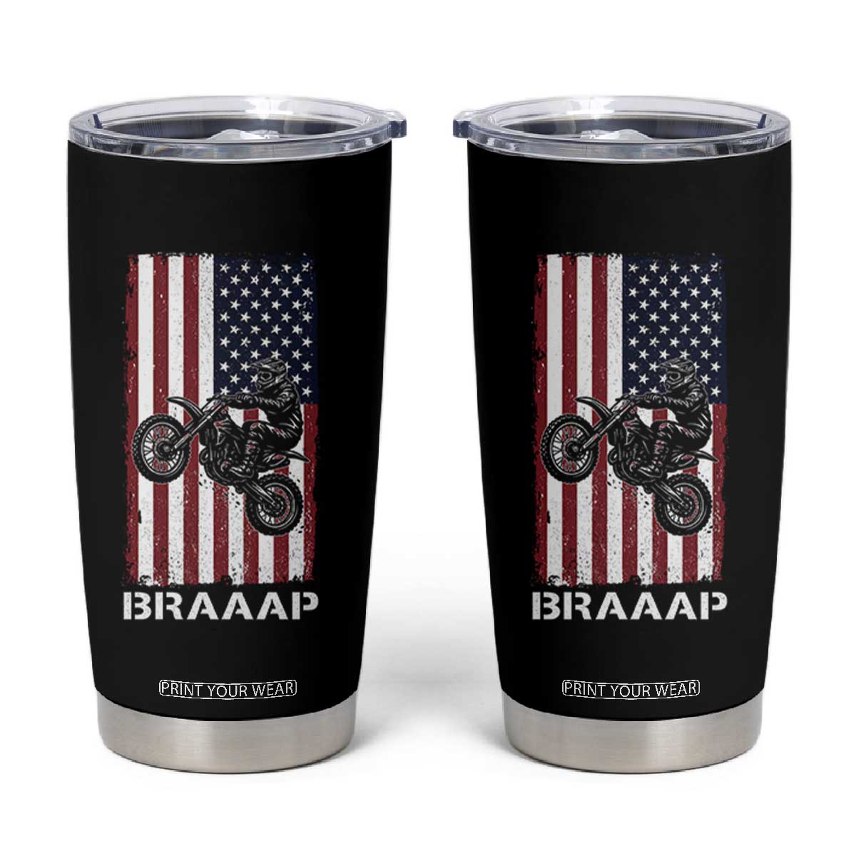 Dirt Bike Tumbler Cup Braaap American Flag Motocross TS14 Black Print Your Wear