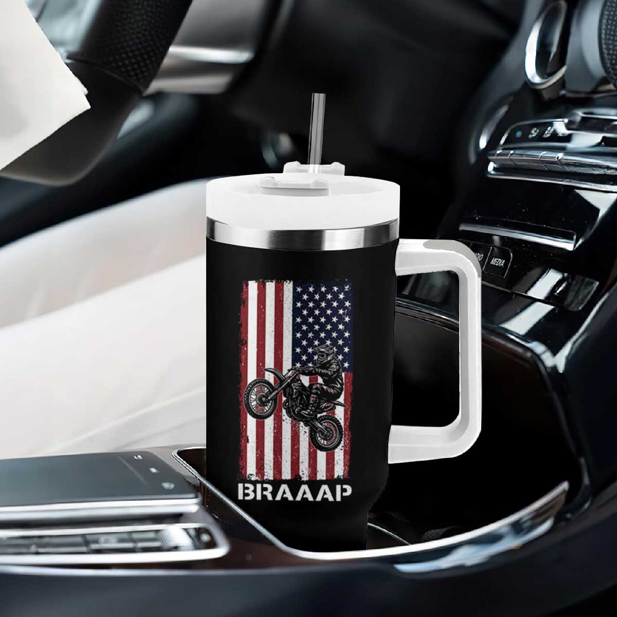 Dirt Bike Tumbler With Handle Braaap American Flag Motocross TS14 Print Your Wear