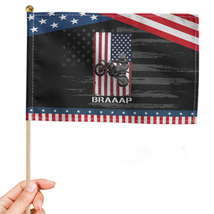 Braaap Dirt Bike USA American Flag Patriotic Handheld Flag Motocross Biker Men TS14 Distressed 8.2" × 5.5" Black Blue Print Your Wear