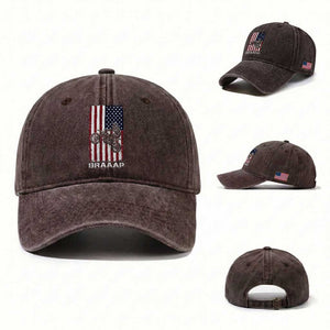 Dirt Bike Washed Cotton Baseball Cap Braaap American Flag Motocross TS14 Washed Cap Universal Fit Dark Brown Print Your Wear