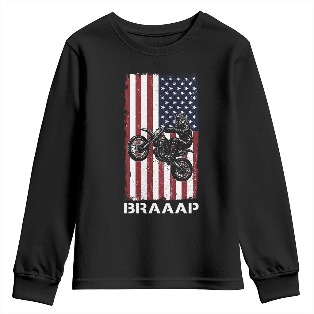 Dirt Bike Youth Sweatshirt Braaap American Flag Motocross TS14 Black Print Your Wear