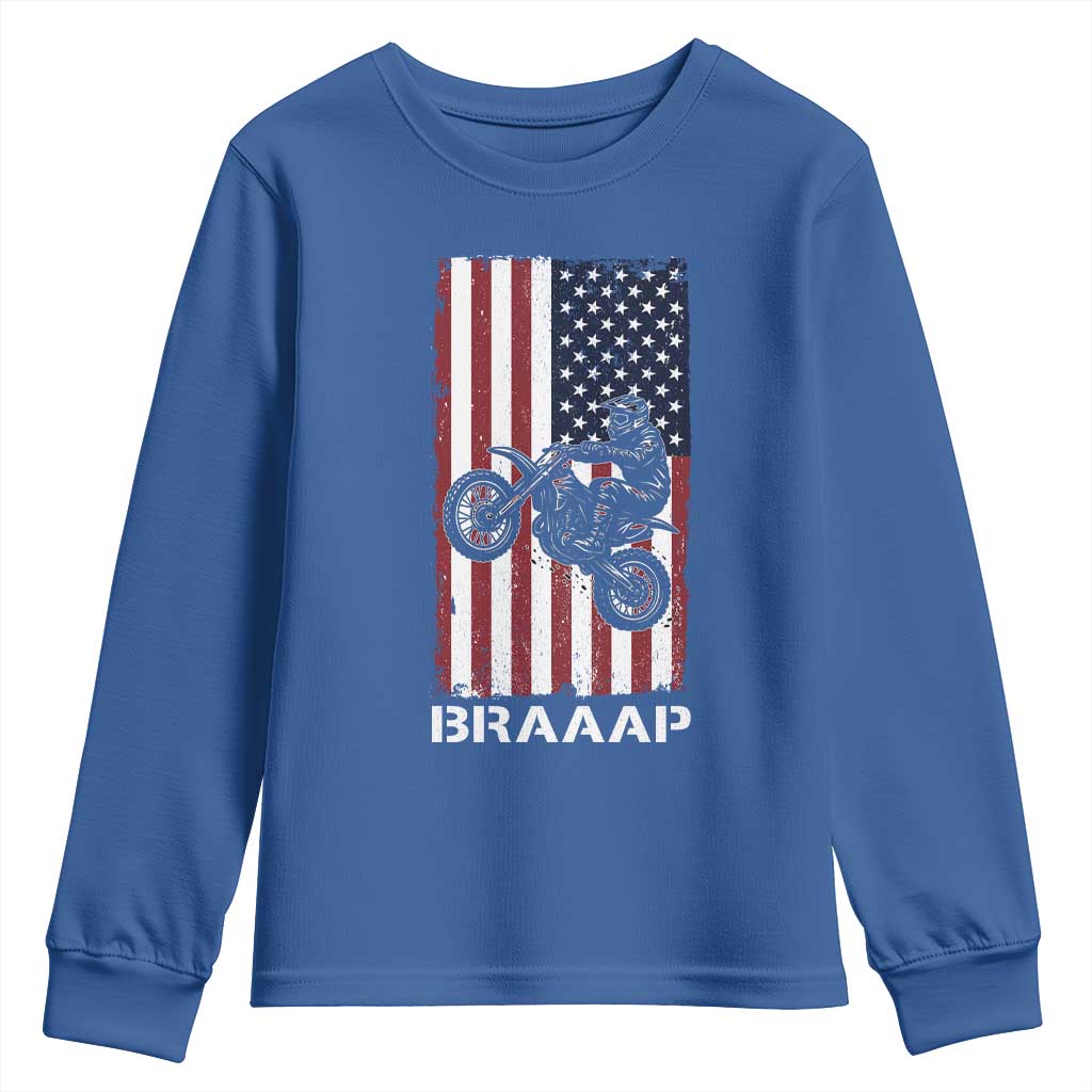 Dirt Bike Youth Sweatshirt Braaap American Flag Motocross TS14 Royal Blue Print Your Wear