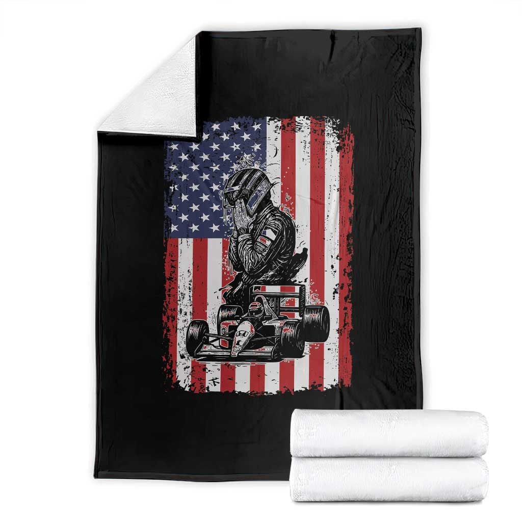 Patriotic Racing Car American Flag Race Throw Blanket TS14 Black Print Your Wear