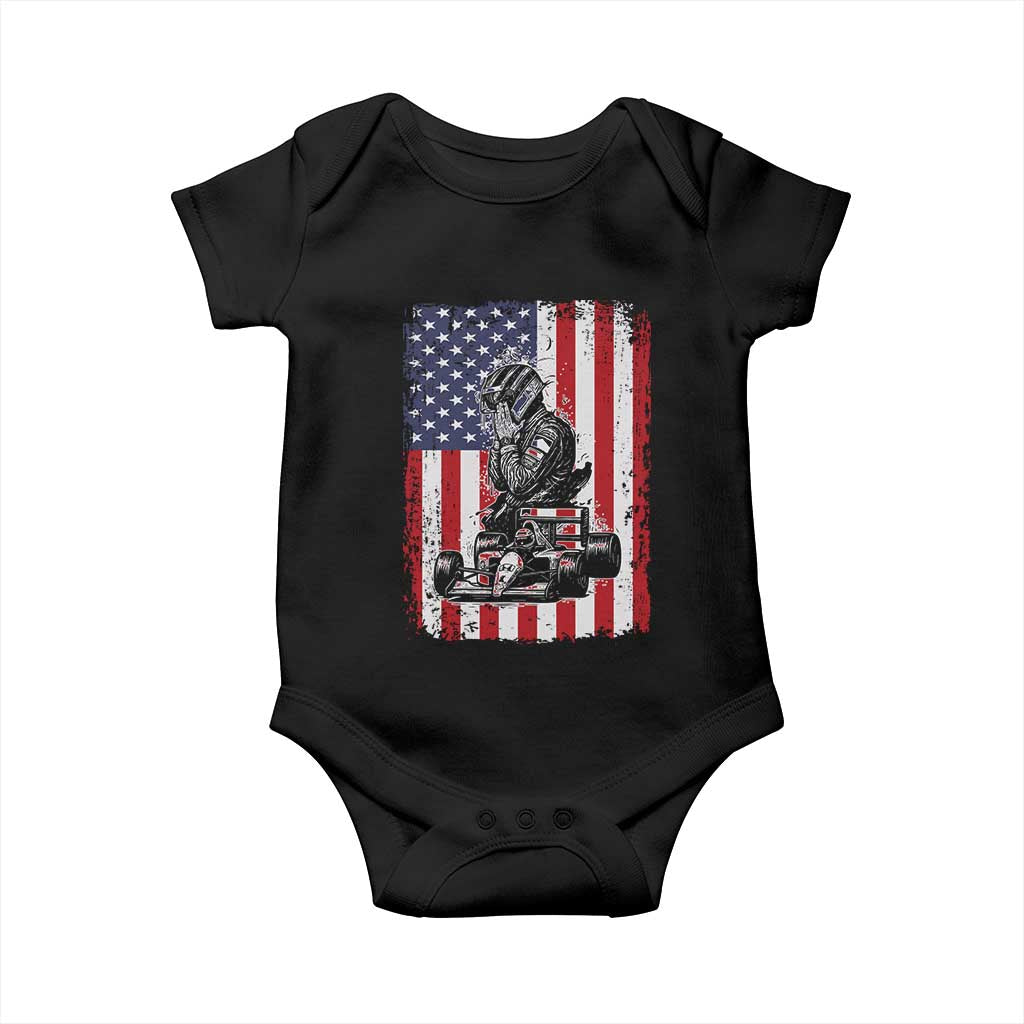 Patriotic Racing Car American Flag Race Baby Onesie TS14 Black Print Your Wear