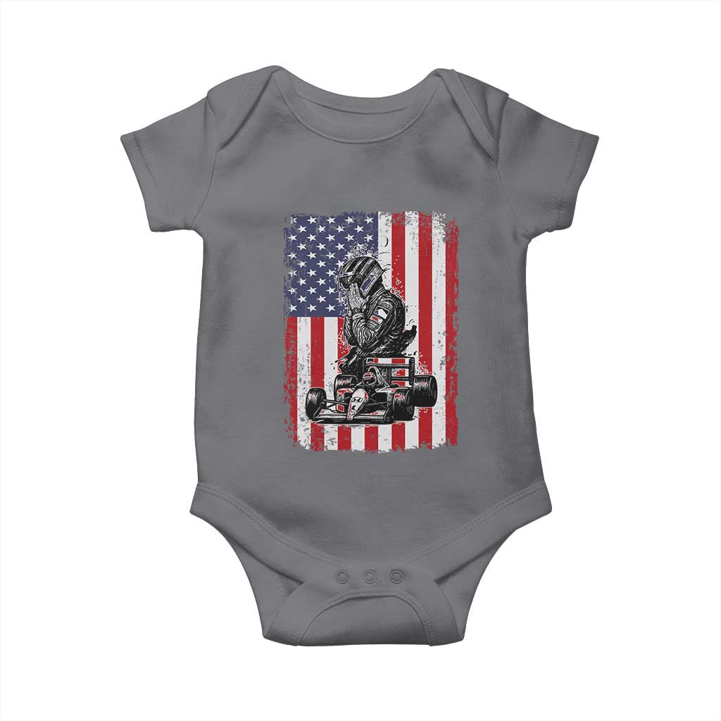 Patriotic Racing Car American Flag Race Baby Onesie TS14 Charcoal Print Your Wear