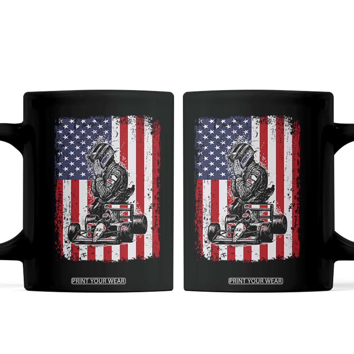 Patriotic Racing Car American Flag Race Coffee Mug TS14 Black Print Your Wear