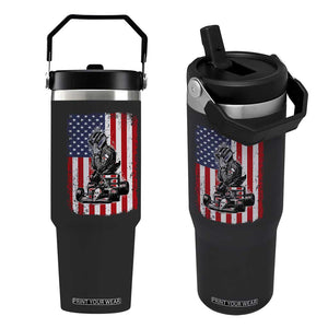 Patriotic Racing Car American Flag Race Flip Straw Tumbler TS14 One Size: 30 oz Black Print Your Wear