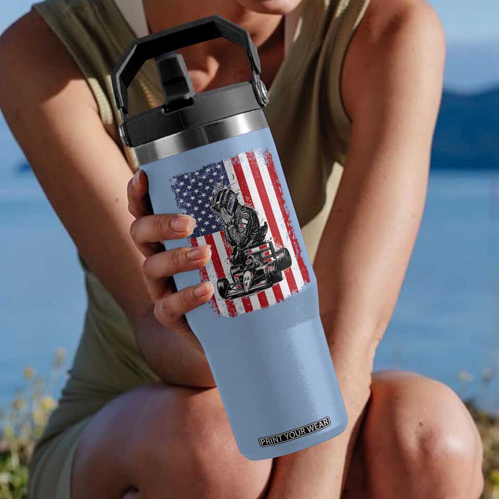 Patriotic Racing Car American Flag Race Flip Straw Tumbler TS14 One Size: 30 oz Light Blue Print Your Wear