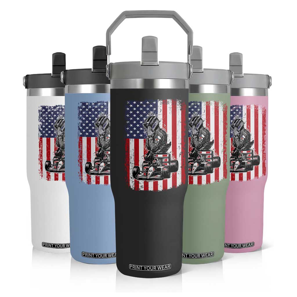 Patriotic Racing Car American Flag Race Flip Straw Tumbler TS14 Print Your Wear