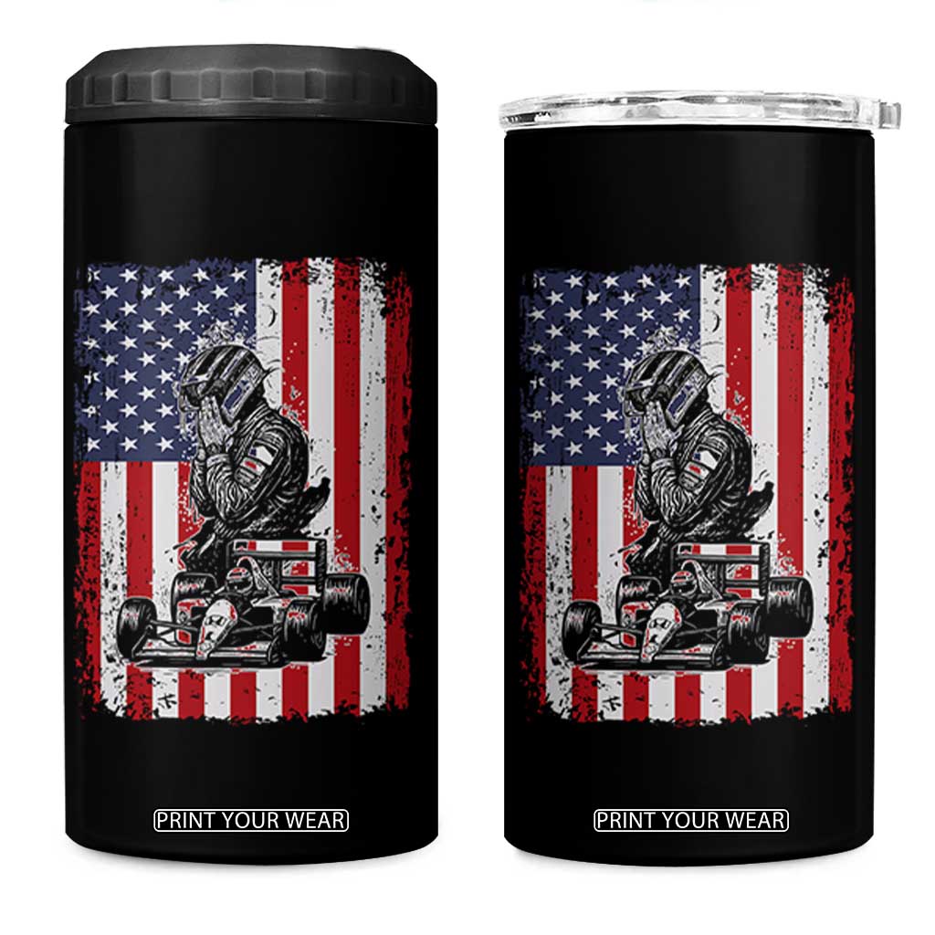 Patriotic Racing Car American Flag Race 4 in 1 Can Cooler Tumbler TS14 One Size: 16 oz Black Print Your Wear