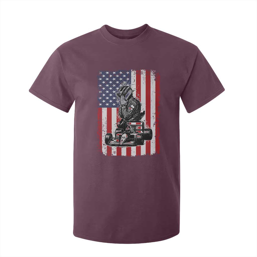 Patriotic Racing Car American Flag Race T Shirt For Kid TS14 Maroon Print Your Wear