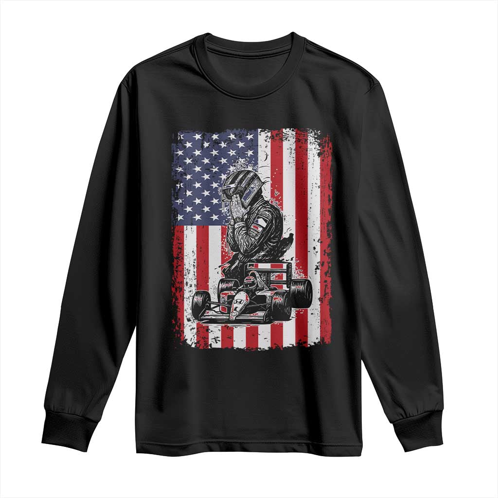 Patriotic Racing Car American Flag Race Long Sleeve Shirt TS14 Black Print Your Wear