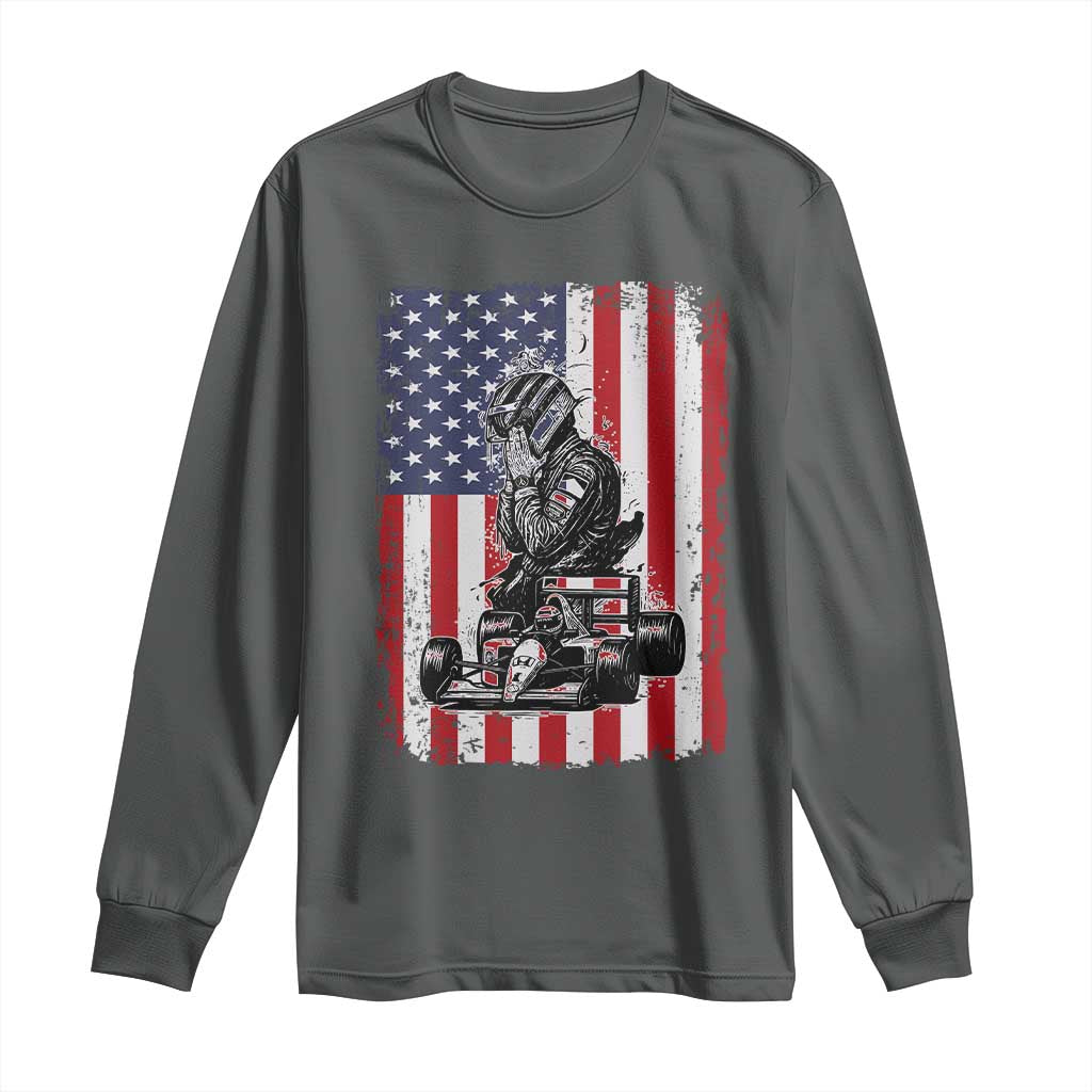 Patriotic Racing Car American Flag Race Long Sleeve Shirt TS14 Dark Heather Print Your Wear