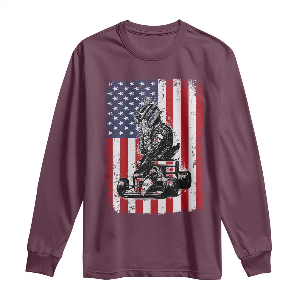 Patriotic Racing Car American Flag Race Long Sleeve Shirt TS14 Maroon Print Your Wear