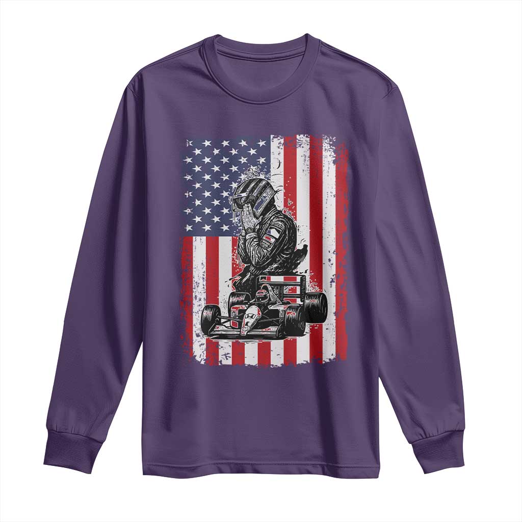 Patriotic Racing Car American Flag Race Long Sleeve Shirt TS14 Purple Print Your Wear